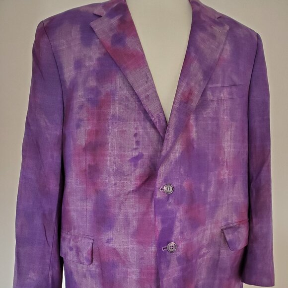 Hand painted tie dyed purple pink black gray blue suit blazer unisex XL XXL 48 - Picture 6 of 10